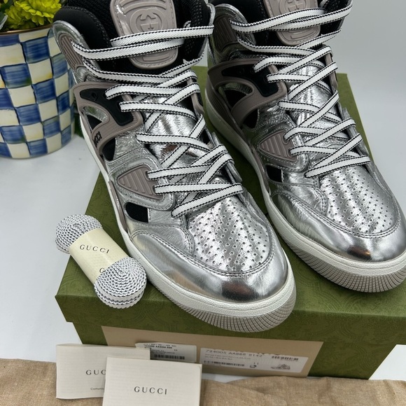 Men’s Gucci, high top Street style silver/black sneakers size 11 made in Italy - Picture 5 of 8